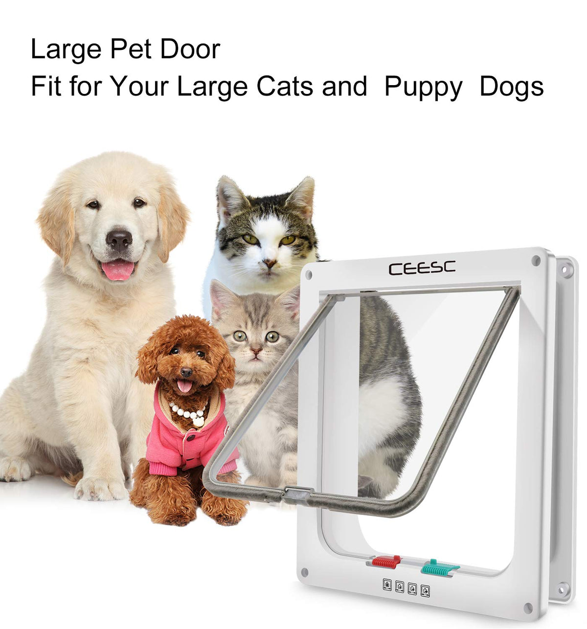 CEESC X-Large Cat Door for Pets up to 25 lbs, Weatherproof, White