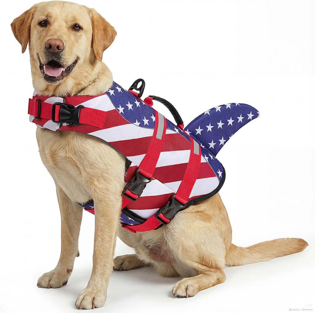 ASENKU Dog Life Jacket - Pet Safety Vest for Swimming & Boating, Shark Life Jacket with Floatation, Dog Lifesavers Swims