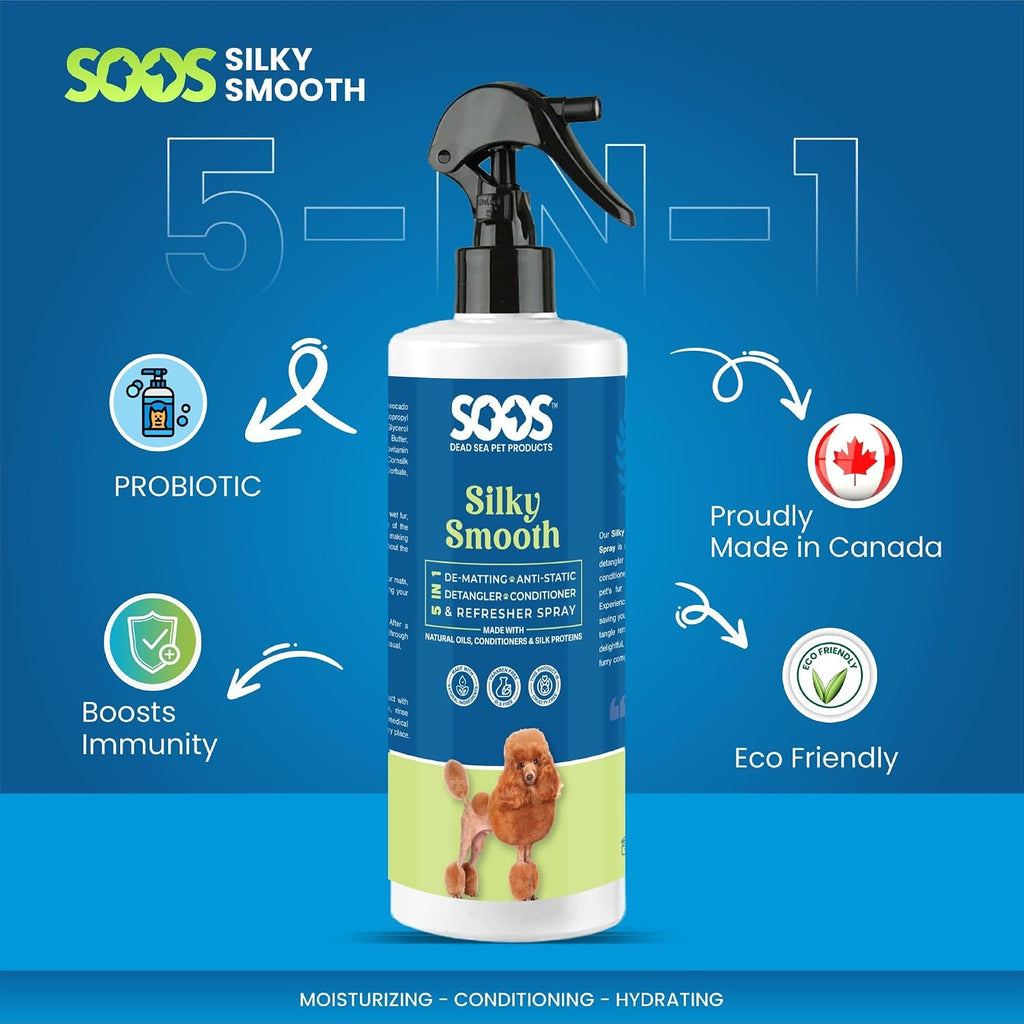 Soos Pet Silky Smooth 5-in-1 Leave-On Conditioning Spray for Dog & Cat | Moisturizing, Anti-Itch, Softens Coat, Natural 