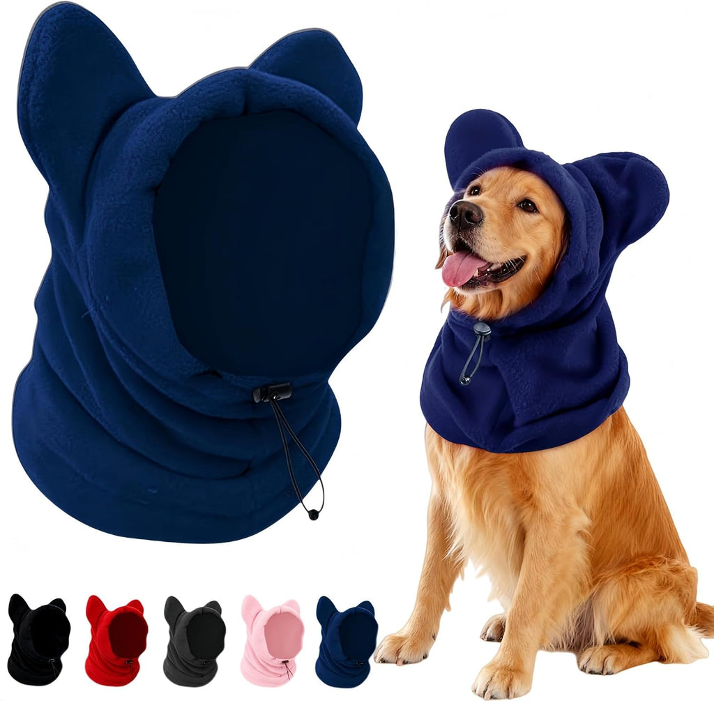 Dog Snood Winter Hood with Ear Protection, Fleece Neck Warmer for Dogs, (Black, Small)