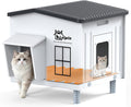Heated Cat House for Outside Cats in Winter, Indestructible Heated Outdoor Cat House Weatherproof with Elevated Feet & E
