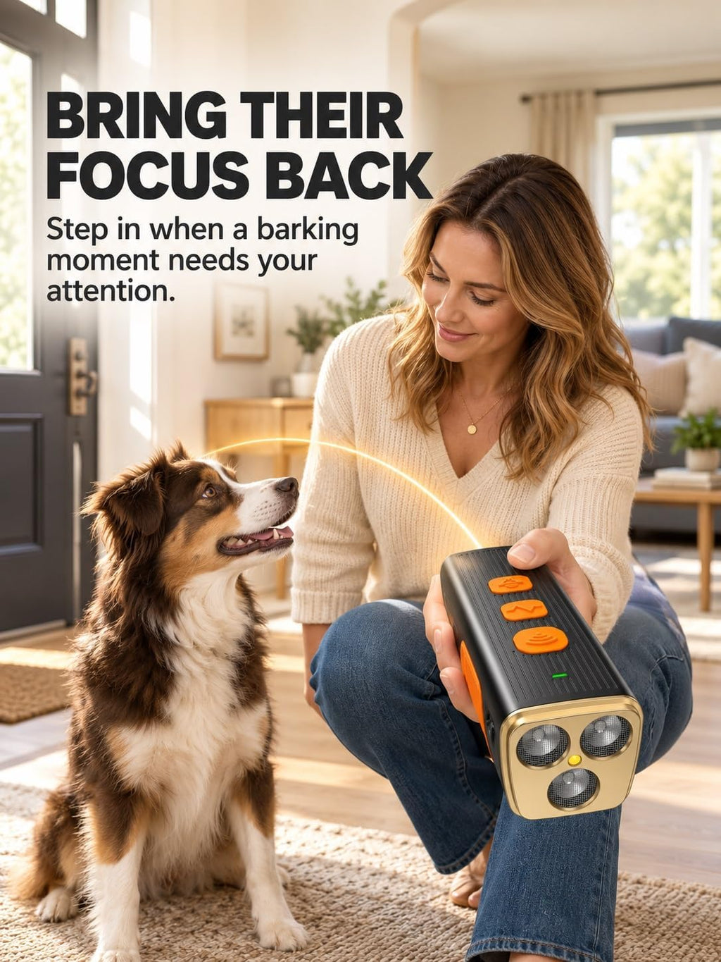 Ultrasonic Dog Bark Deterrent Device with LED Flashlight & Beep