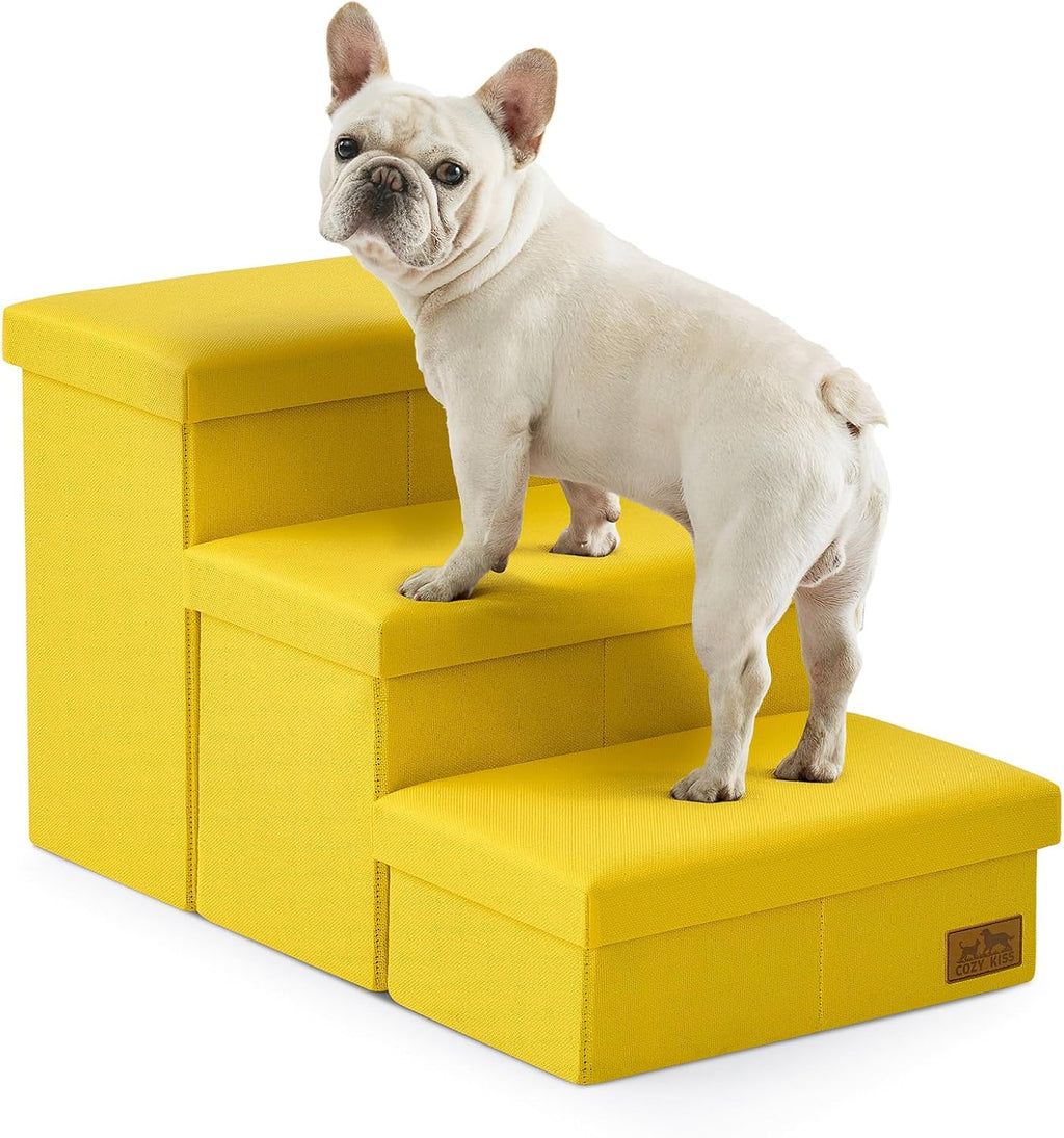 COZY KISS Dog Stairs with Storage, 16.7" H Wider Dog Steps, 3-Step
