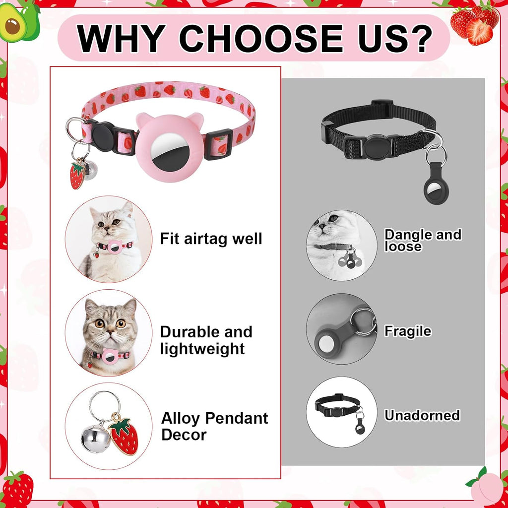 3 Pack Airtag Cat Collar Breakaway Fruit Cat Collars with Air Tag Holder