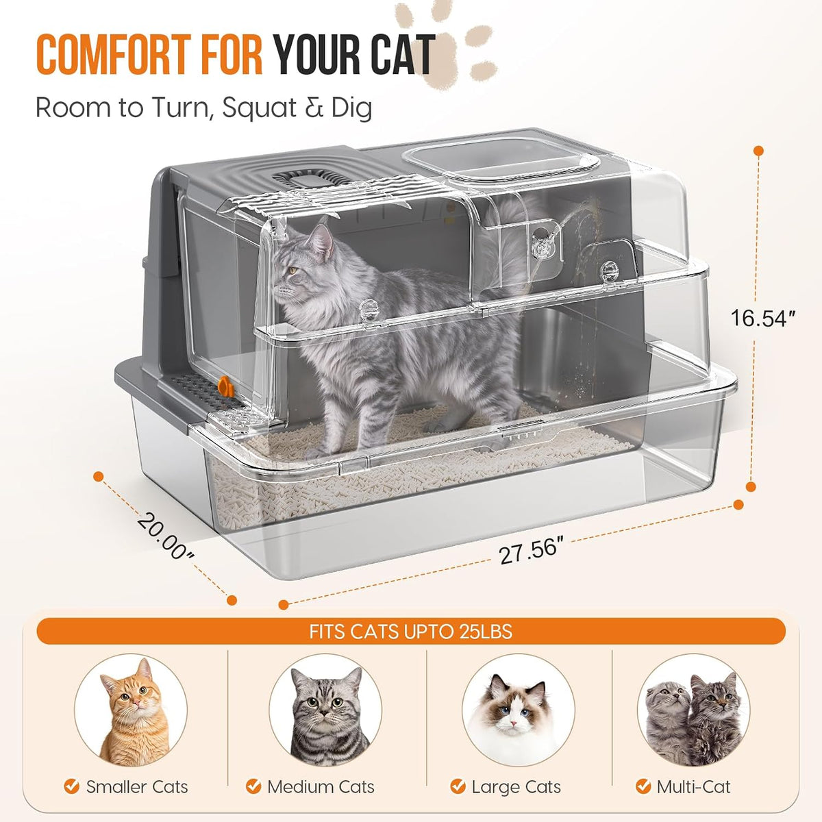 XXXL Stainless Steel Cat Litter Box, Enclosed Cat Litter Box