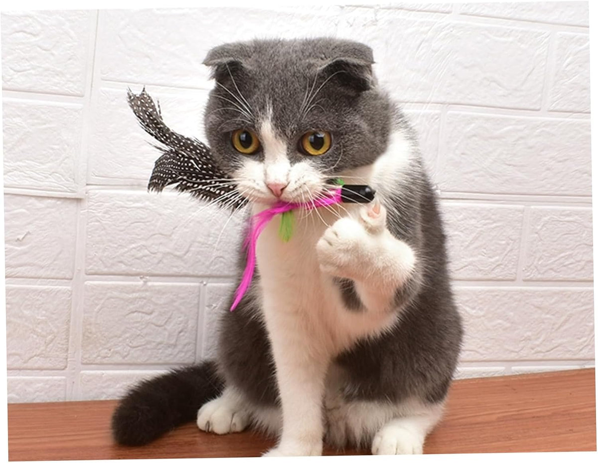 8PCS Cat Toys Feathers Replacements 7.9'' Natural Cat Wand Toy Replacements with Loop Long-Lasting Fishing Pole Toy for 