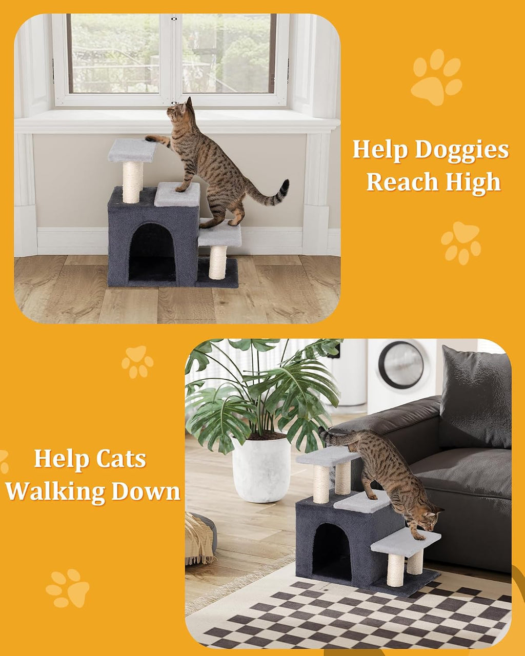3-in-1 Pet Stairs for Cats, Dog Steps for Small Doggie Rabbits