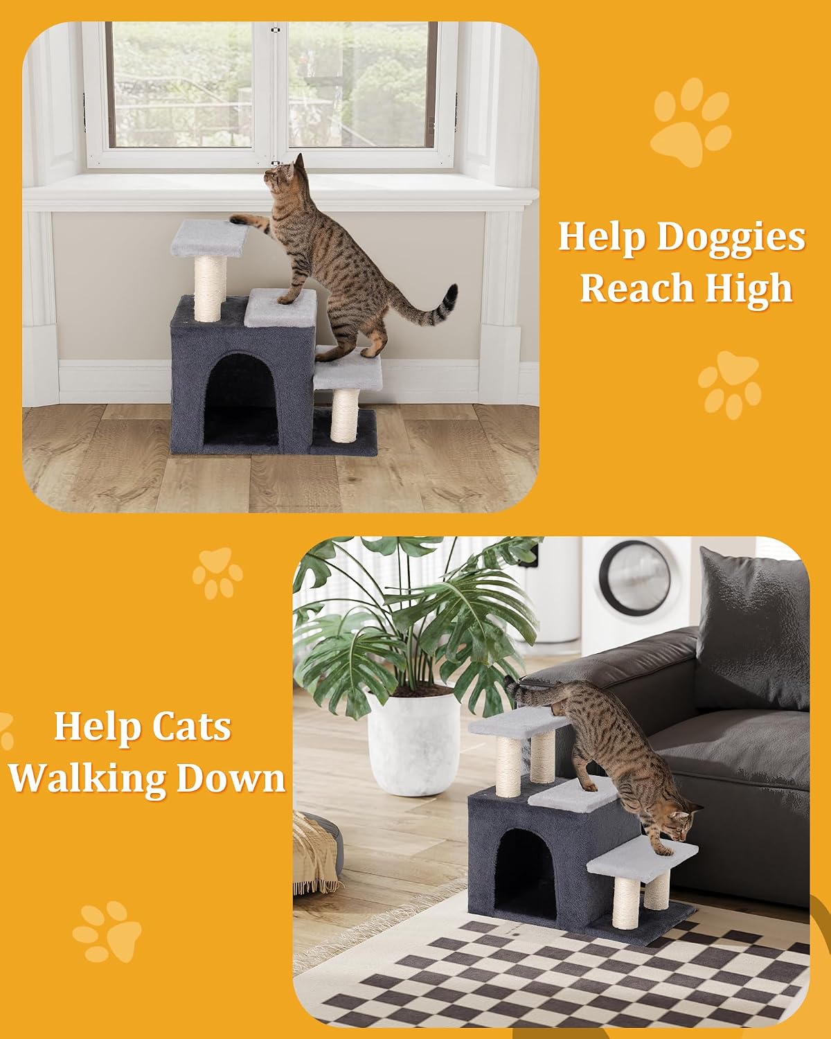 3-in-1 Pet Stairs for Cats, Dog Steps for Small Doggie Rabbits