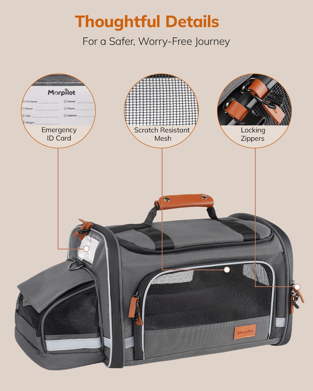 Morpilot Expandable Soft Cat Carrier for Air Travel, 16 x 11 x 11in