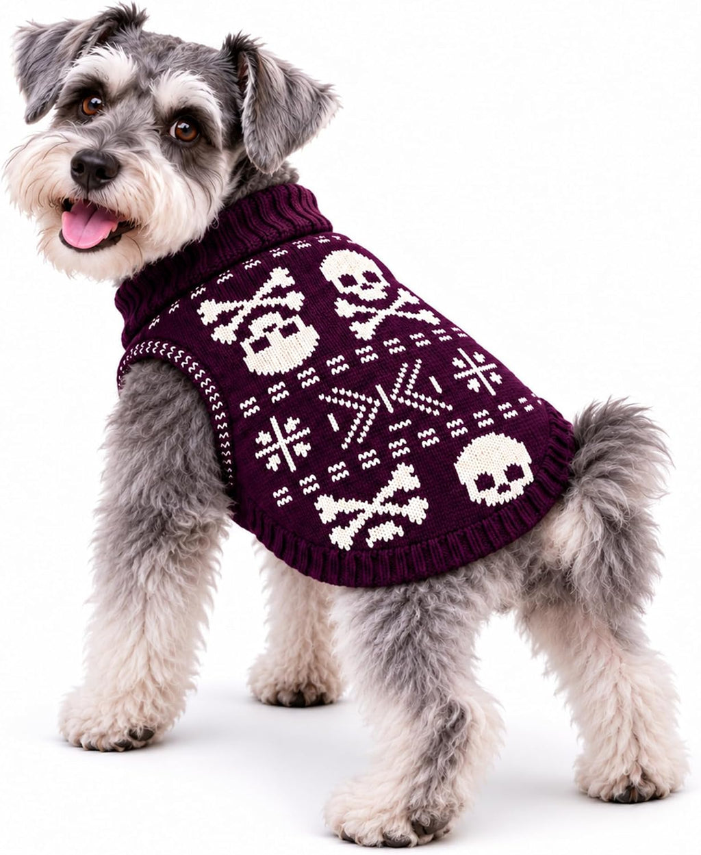 Halloween Dog Sweater for Small Dogs,Knit Skull Turtleneck Pullover, Warm Cute Puppy Costume for Party Photos,Fits Chihu