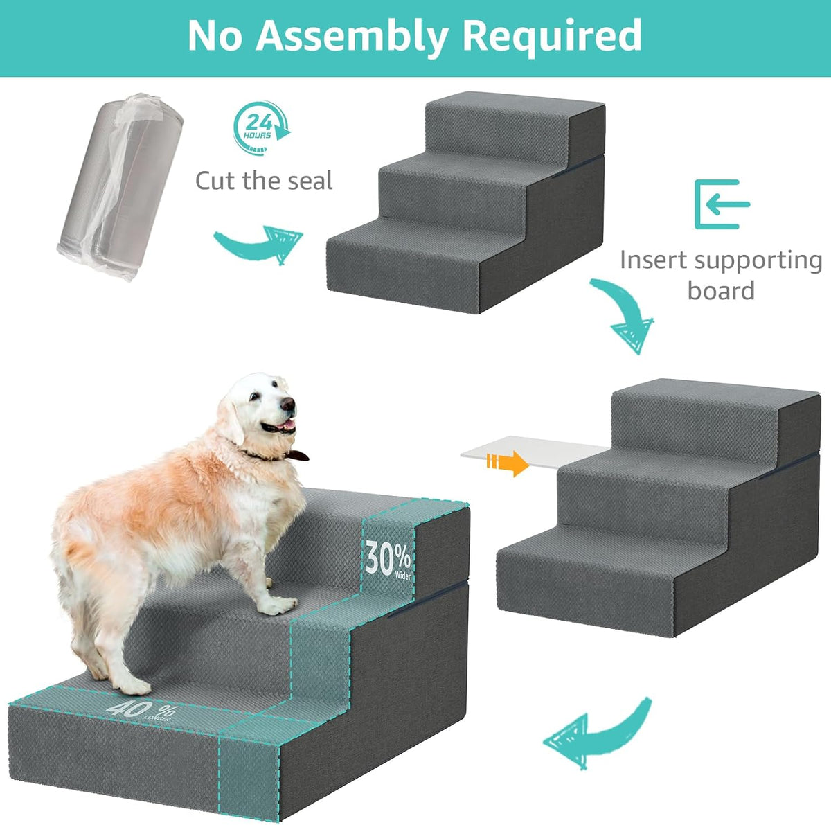 YENING Large Dog Stairs for High Beds - Extra Wide Pet Steps for Large Dogs to Get on Tall Bed 3 Deep Step Cat Ramp for 