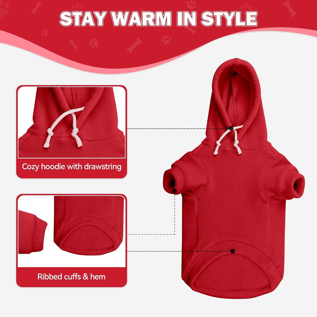 Extra Small Dog Sweater,Dog Hoodie,Warm Fleece Sweatshirt with Hood & Pocket,Leash Hole,Cozy Cold Weather Cat Pet Clothe
