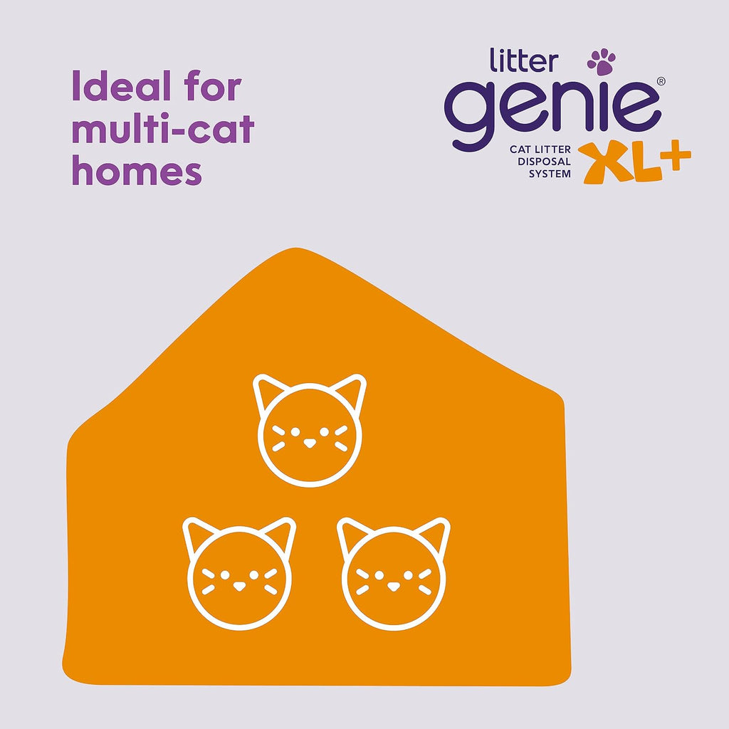 Litter Genie XL+ Pail with 24 ft Jumbo Refill, Ideal for Multi-Cat Homes