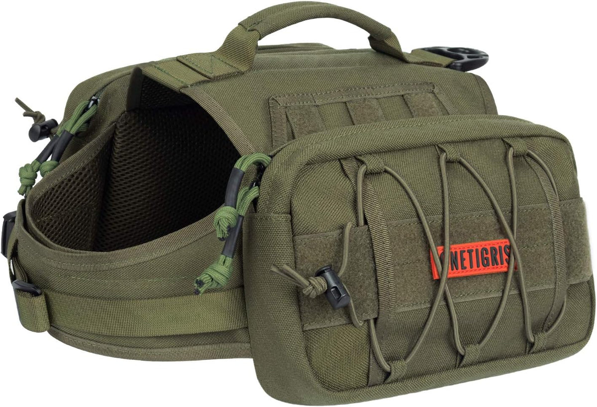 OneTigris Dog Backpack for Medium & Large Dogs, Mammoth Nylon Dog Pack Tactical Backpack Harness with Side Pockets for H