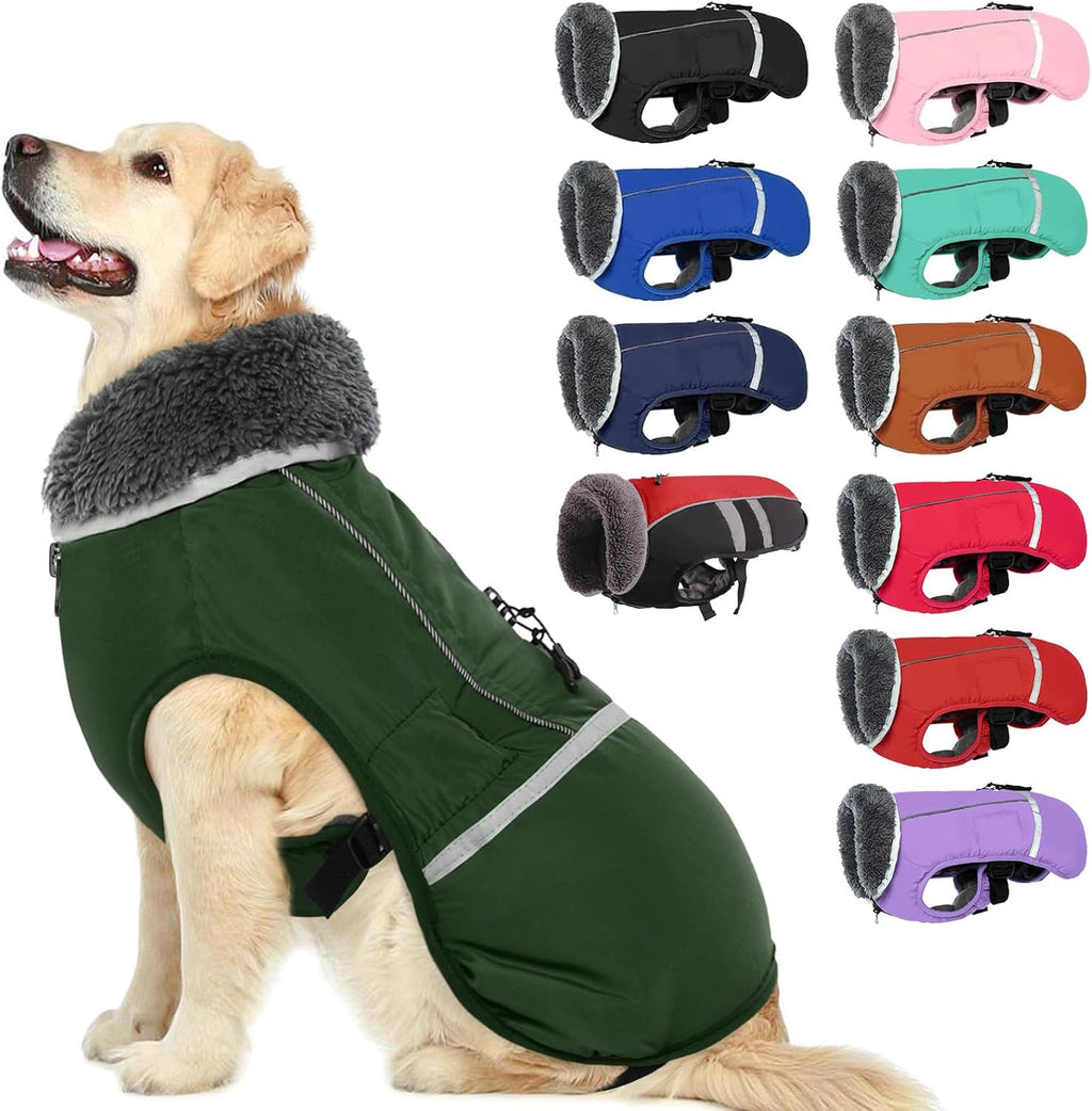 QBLEEV Warm Dog Coat, Reflective Dog Jacket, Waterproof Dogs Winter Coat
