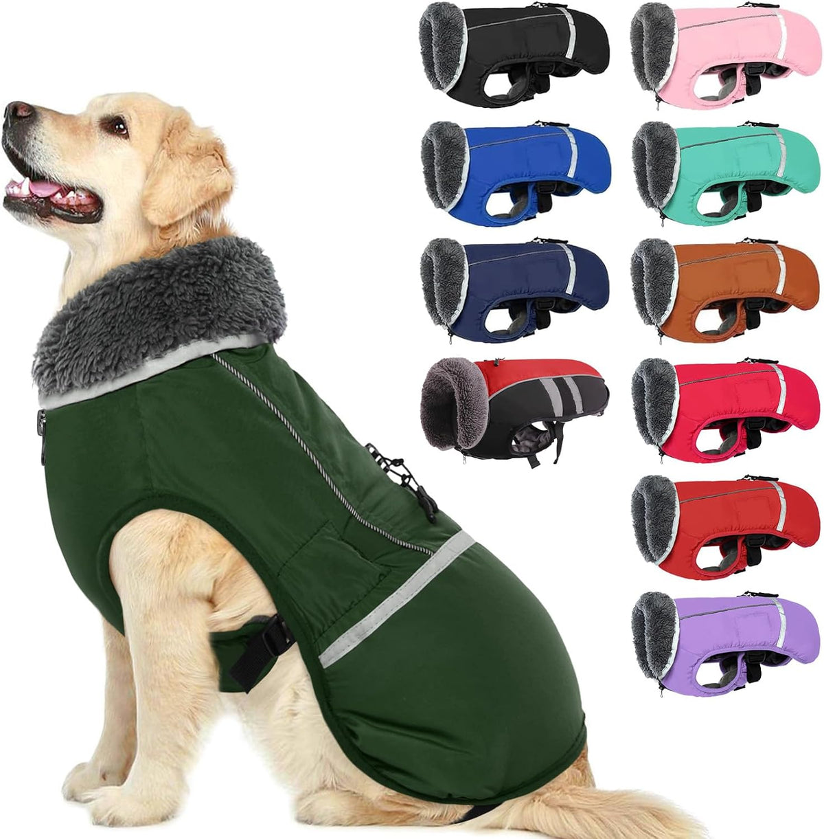 QBLEEV Warm Dog Coat, Reflective Dog Jacket, Waterproof Dogs Winter Coat