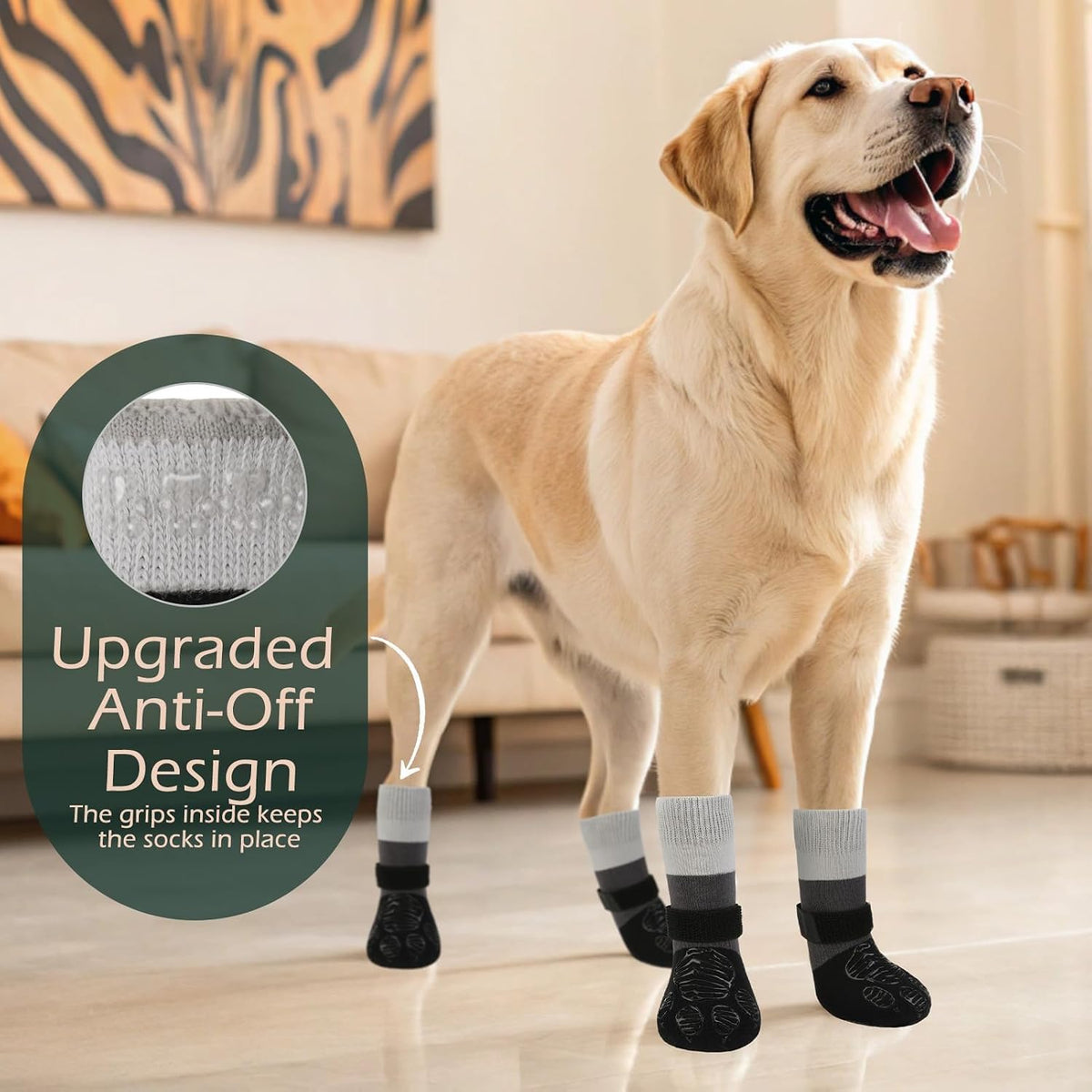Anti Slip Dog Socks to Prevent Licking Paws with Grippers Black