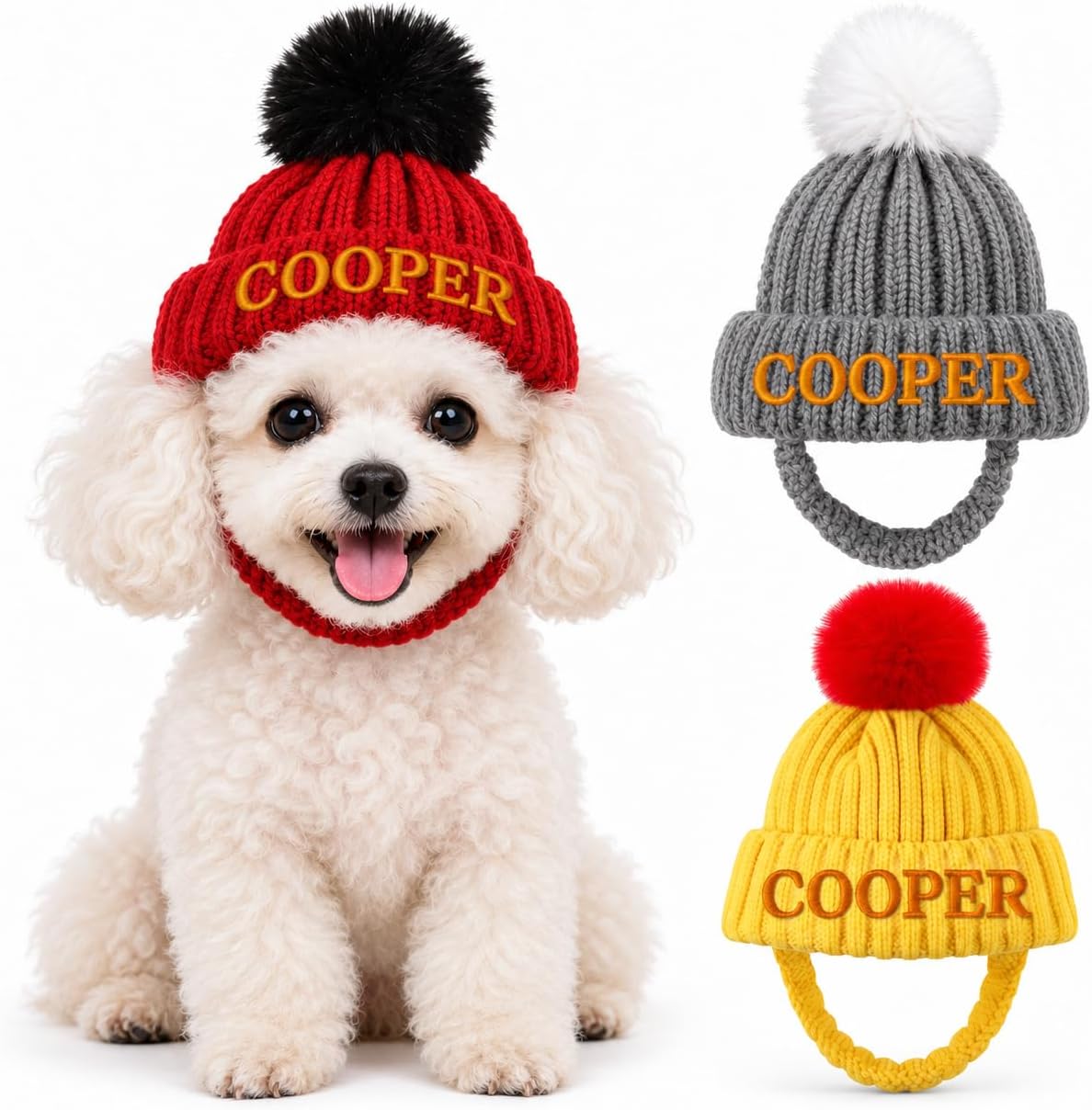 Personalized Dog Winter Hat with Ear Holes Pet Beanie with Embroidered Name