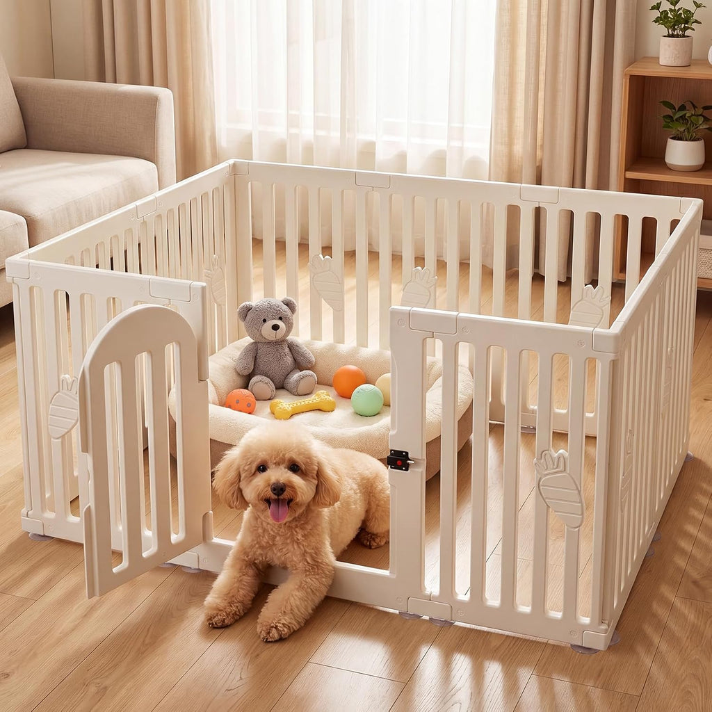 Dog Playpen Indoor with Door, 10-Panel 25.6" Tall Dog Play Pen, Easy-Assembly Plastic Puppy Playpen Fence for Dogs, Pet 
