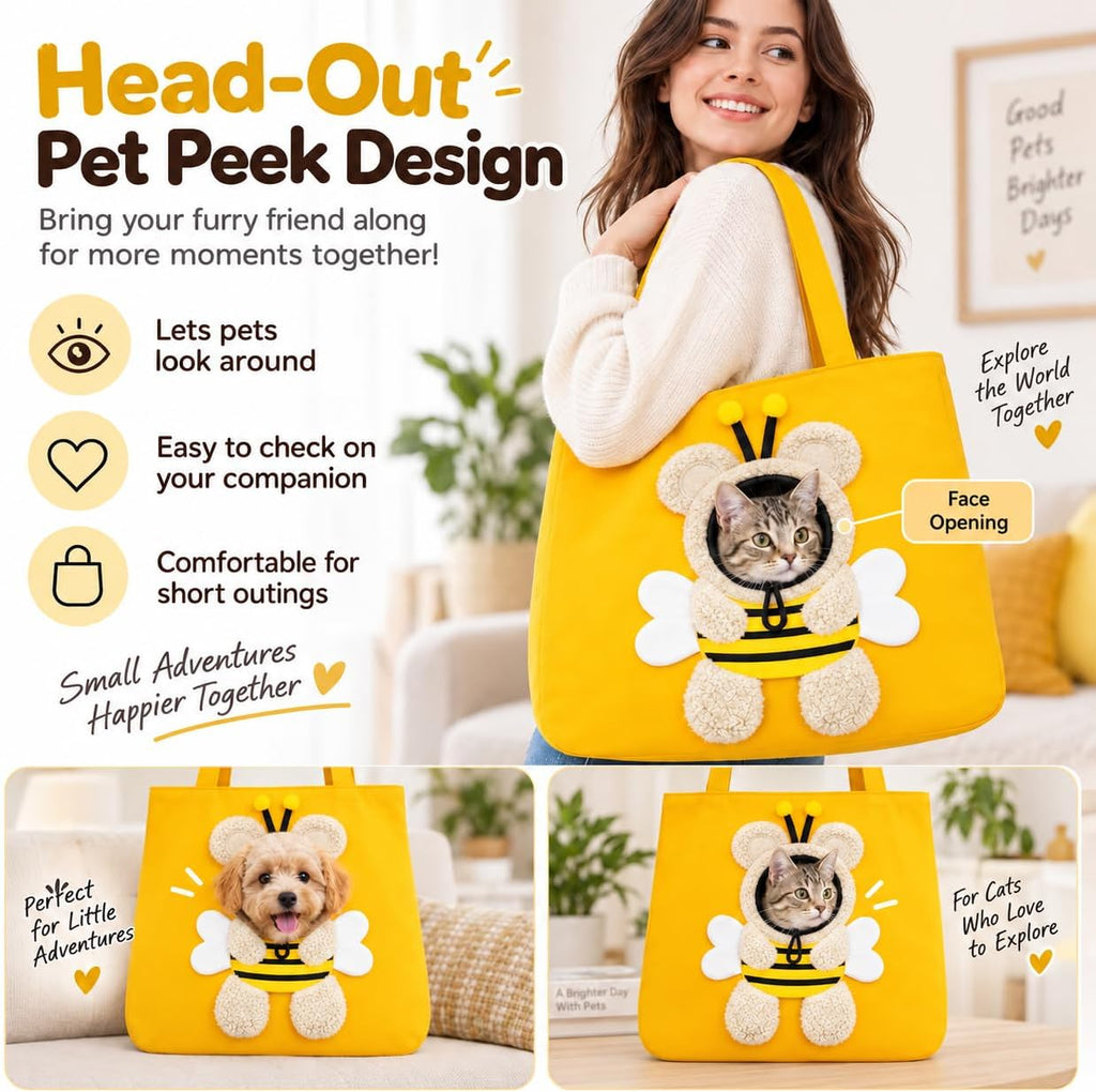 Head-Out Pet Carrier Tote for Small Cats and Dogs, Adjustable Head Opening