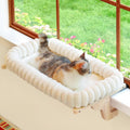 Zakkart SnugCloud Cat Perch for Windowsill (Natural Wood/Cream White, M)