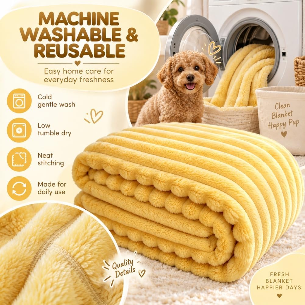 Washable Emotional Support Blanket for Dogs, Plush Yellow Dog Blankets，S