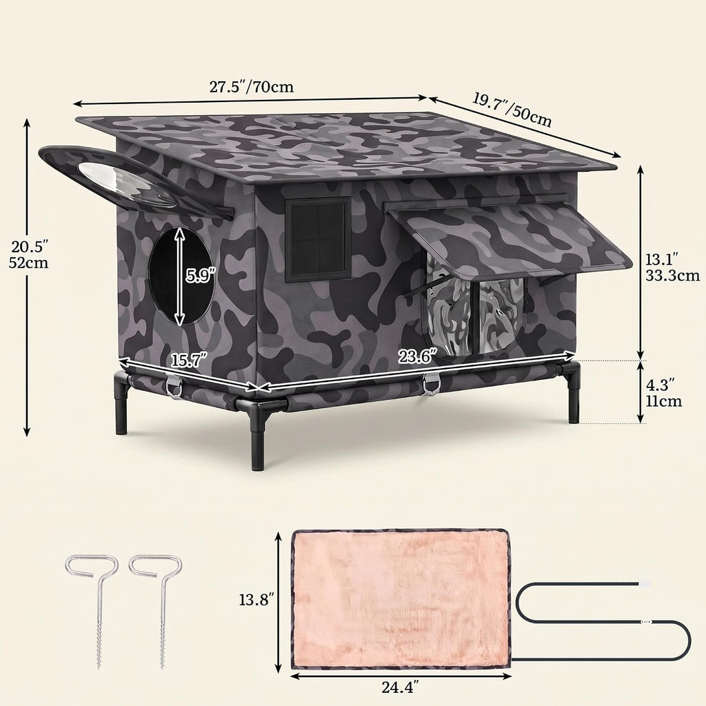 DWVO 23.6in Heated Cat House with Heated Pad for Outdoor in Winter