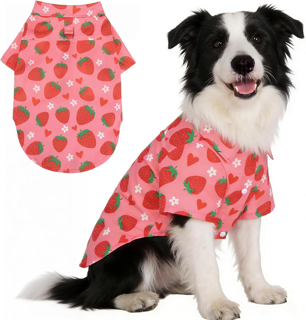Dog Hawaiian Shirt, Dog Summer Clothes with Leash D-Ring for Medium Large Dogs, Floral Cool Beach Puppy Shirts with Sun 