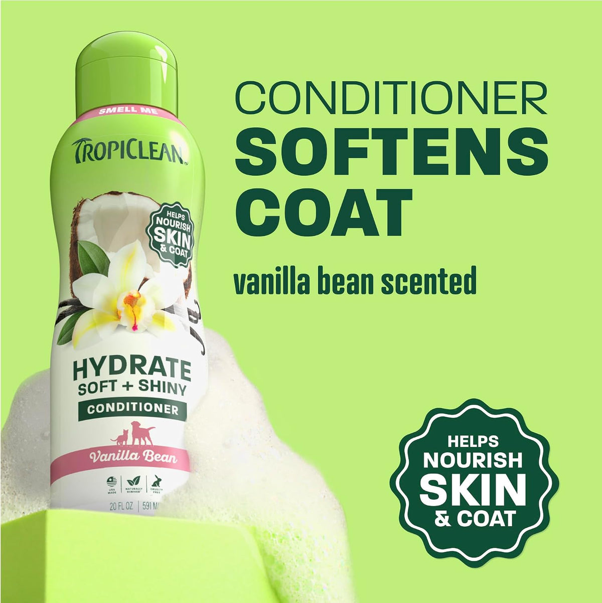 TropiClean Moisturizing Dog Conditioner, Vanilla Bean Scent, 20oz