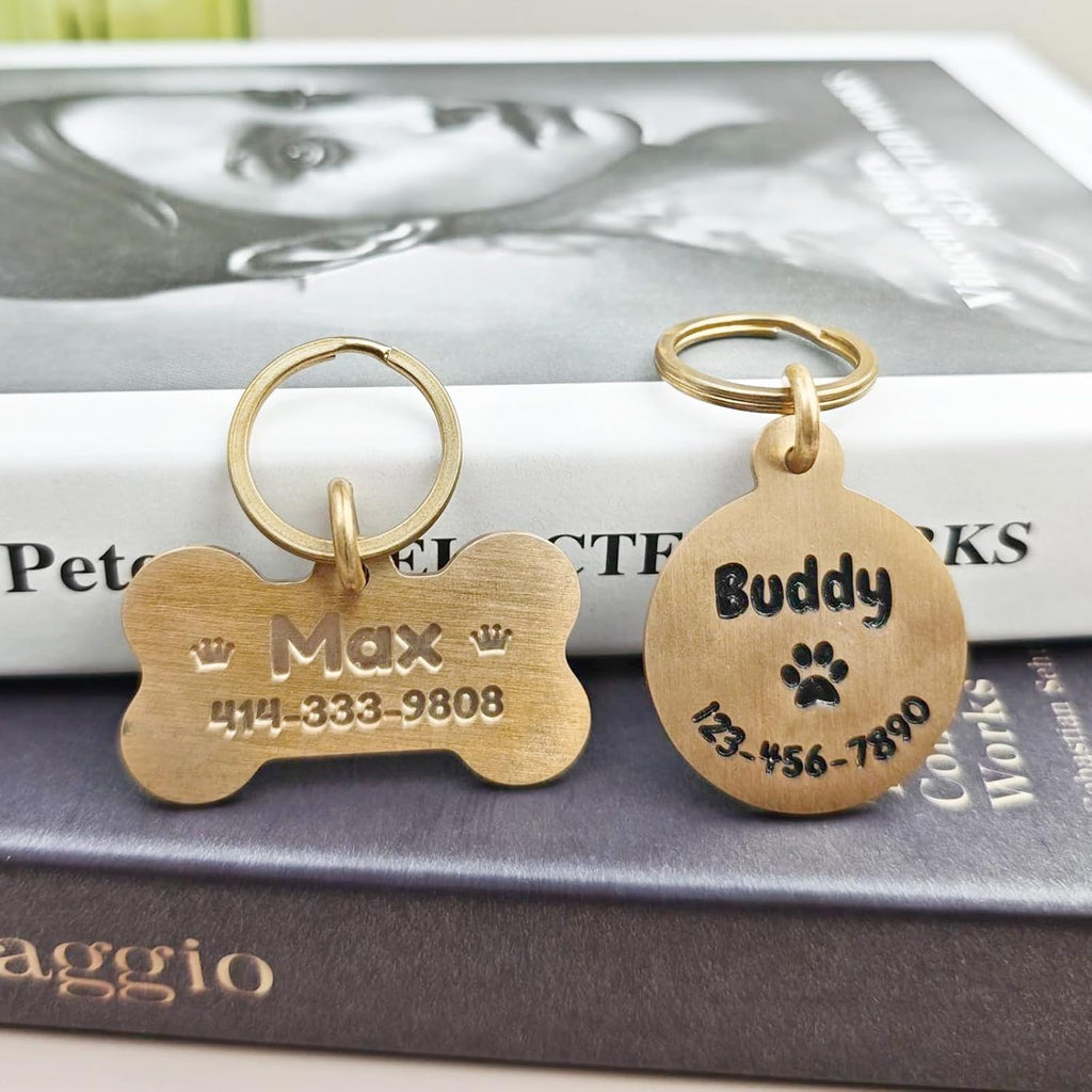 Personalized Brass Dog Tag, Custom Engraved Pet ID Tag Bone