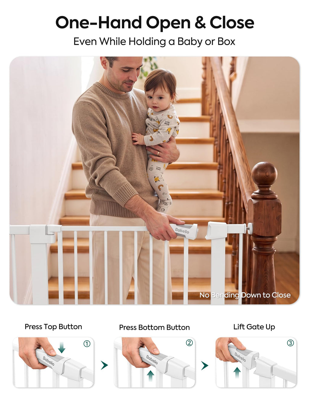 Babelio 26-40" Pressure Mounted Baby Gate for Stairs, PressGuard Dog Gate