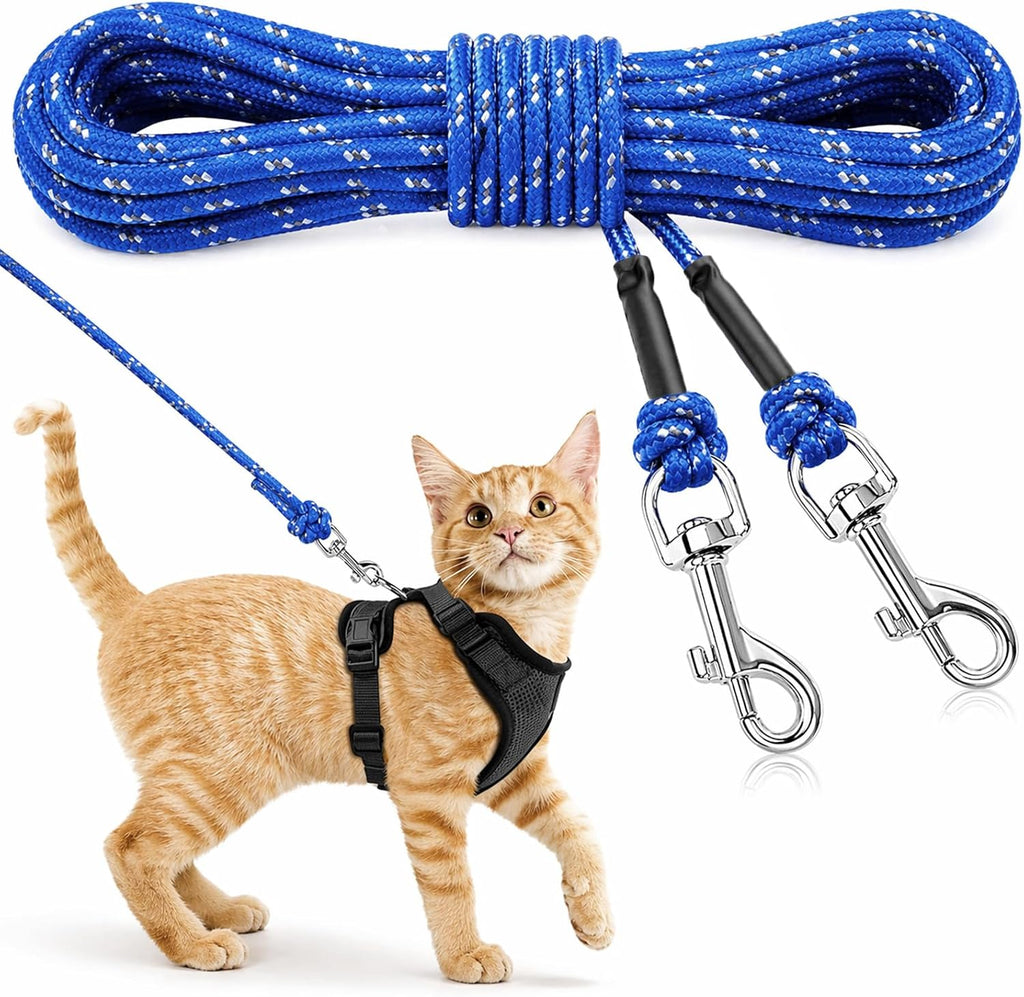Reflective Cat Long Leash 15 FT, Outdoor Backyard Cat Tie Out Lead, Pink