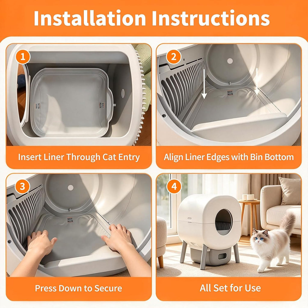 2 Pack Automatic Litter Box Liners, Waterproof Replacement Pads