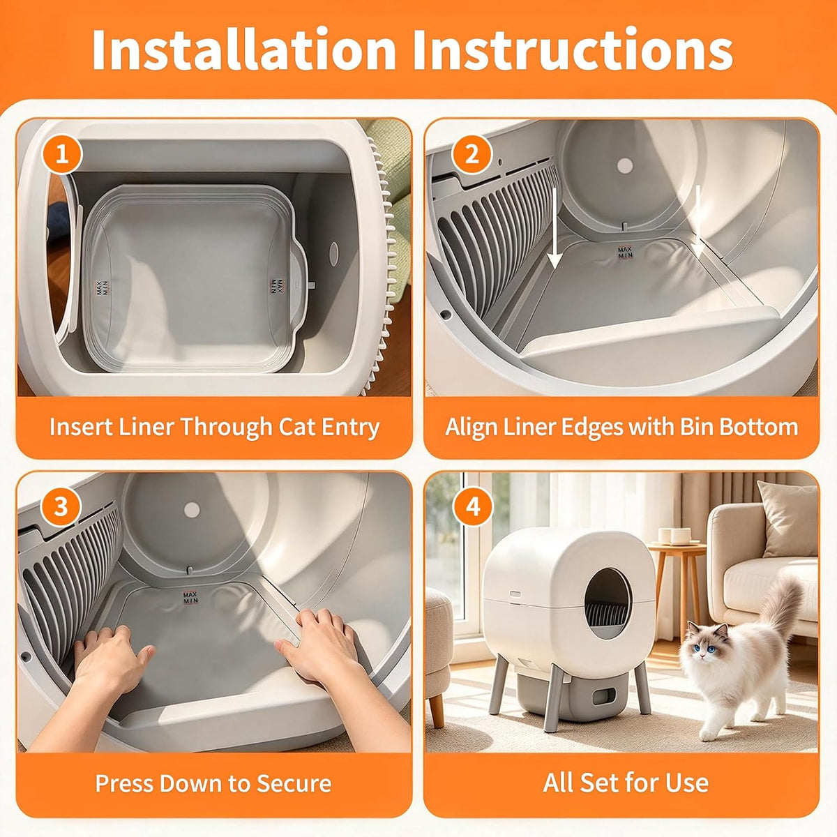 2 Pack Automatic Litter Box Liners, Waterproof Replacement Pads