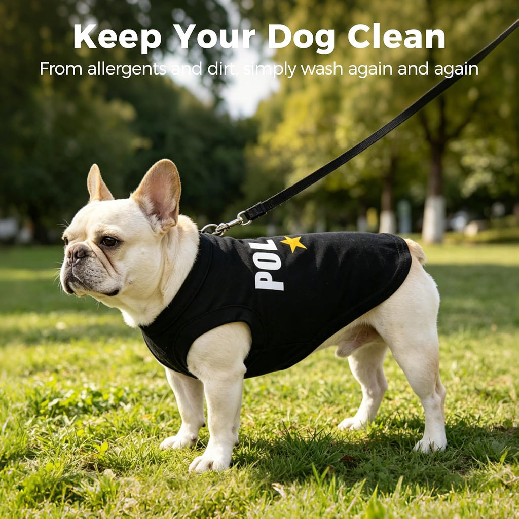 BINGPET Police Dog Shirt, Soft Cotton Puppy T-Shirt, Halloween Cop Costumes