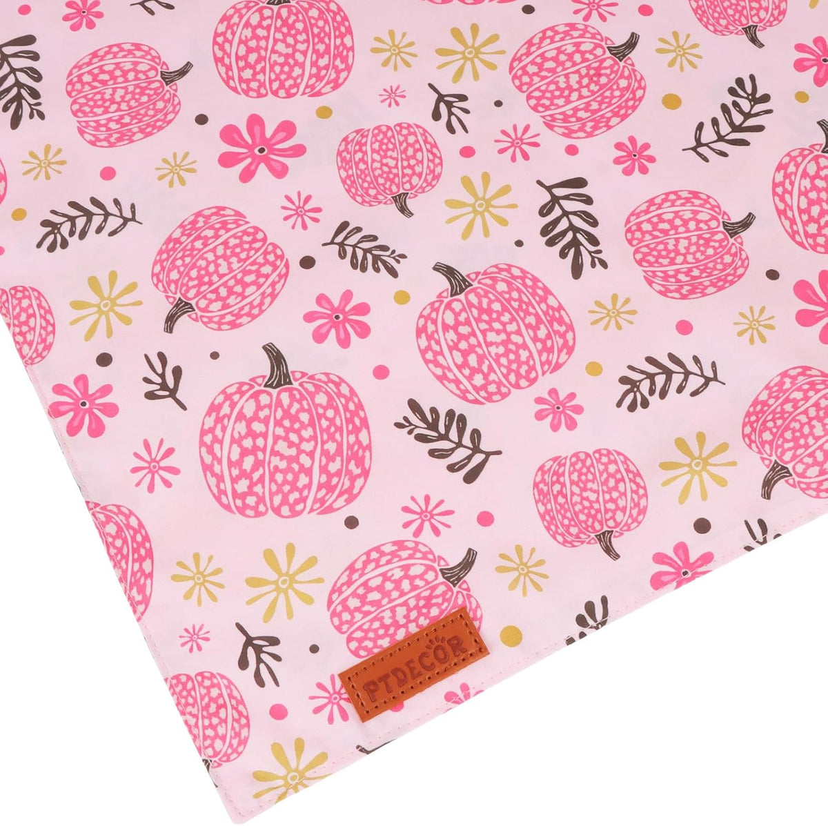 PTDECOR Pink Fall Dog Bandanas, Floral Pumpkin Fall Pet Scarf, Large
