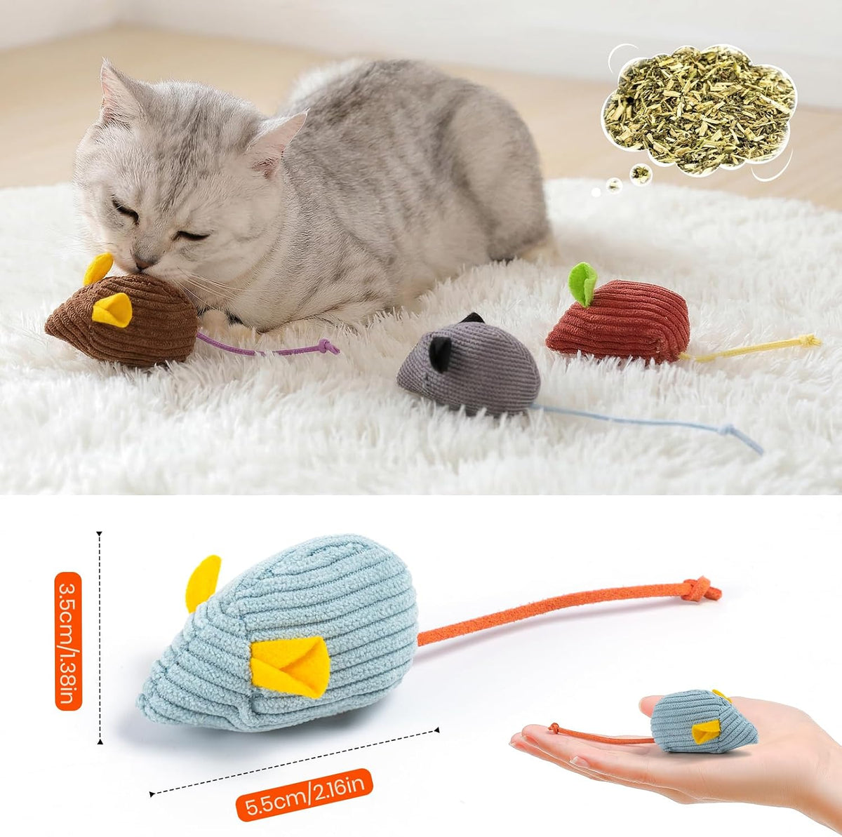 8Pcs Catnip Cat Mice Toys Interactive Mouse Cat Toy for Indoor,Adult & Kitten Cat Toys for Playing, Chewing & Teeth Clea