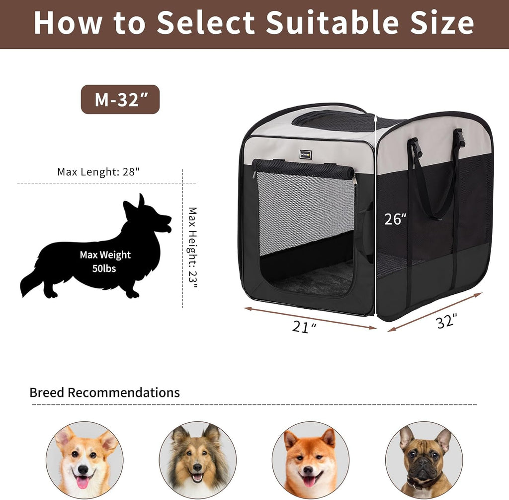 Dog Kennels and Crates for Medium Dogs, Portable Pop Up Indoor Pet Cage with Sturdy Wire Frame, Collapsible Travel Crate
