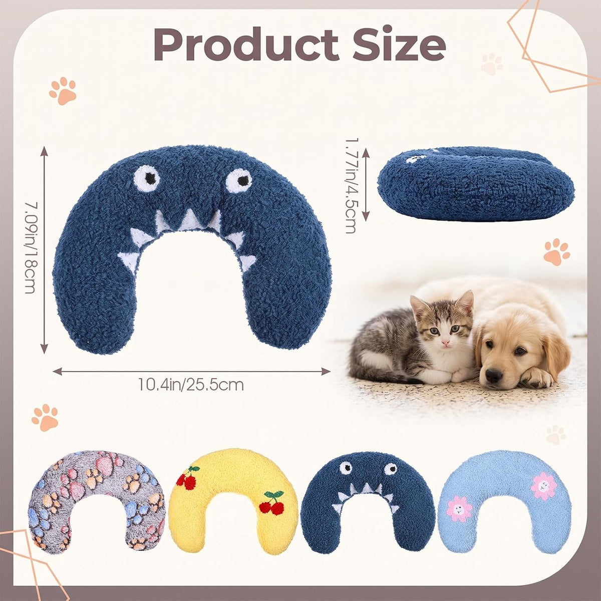 4 Pcs Cat Pillow, Soft Calming Neck Support Cushion,Colorful Pet Dog Pillow