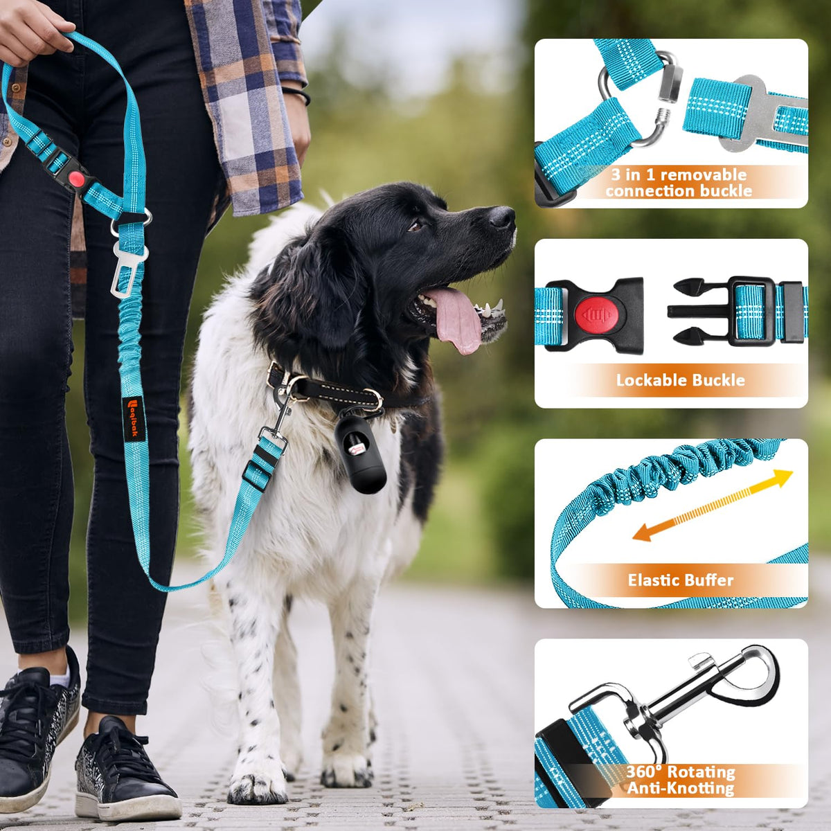 Laqibak Removable Dog Seat Belt Harness for Car, 3 in 1 Pet Seatbelt Leash