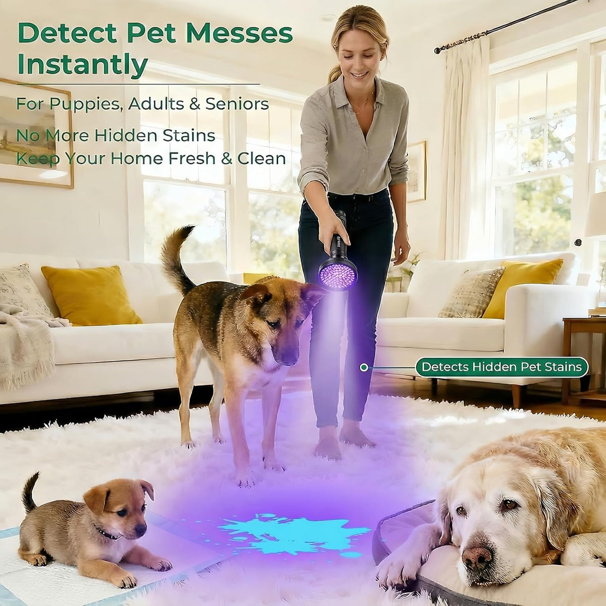 UV Flashlight Black Light, 100 LED 395 nM Ultraviolet Flashlights UV Blacklight Detector for Dog Urine, Pet Stains
