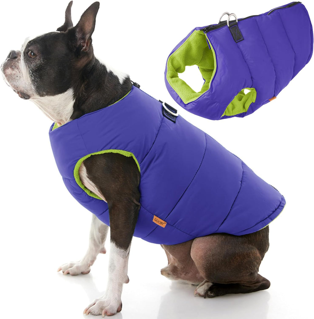 Gooby Dog Vest Jacket - Purple, Medium - Water Resistant Fleece Dog Vest with Dual D Ring Leash - Small Dog Sweater for 