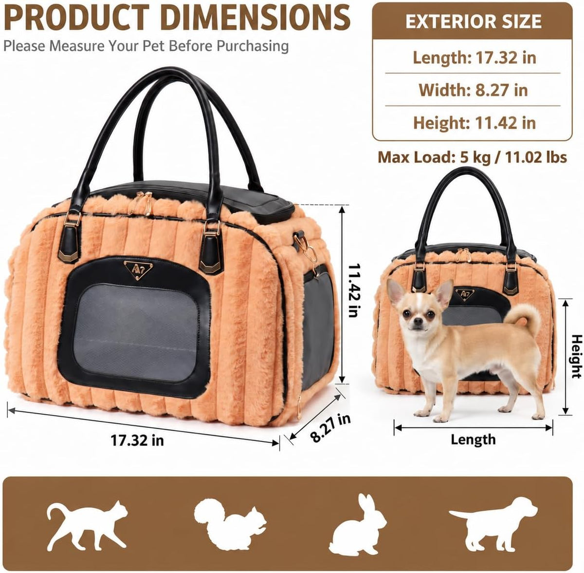Soft-Sided Pet Carrier for Small Dogs and Cats, Plush Striped Travel Tote with Mesh Windows, Interior Tether, Removable 