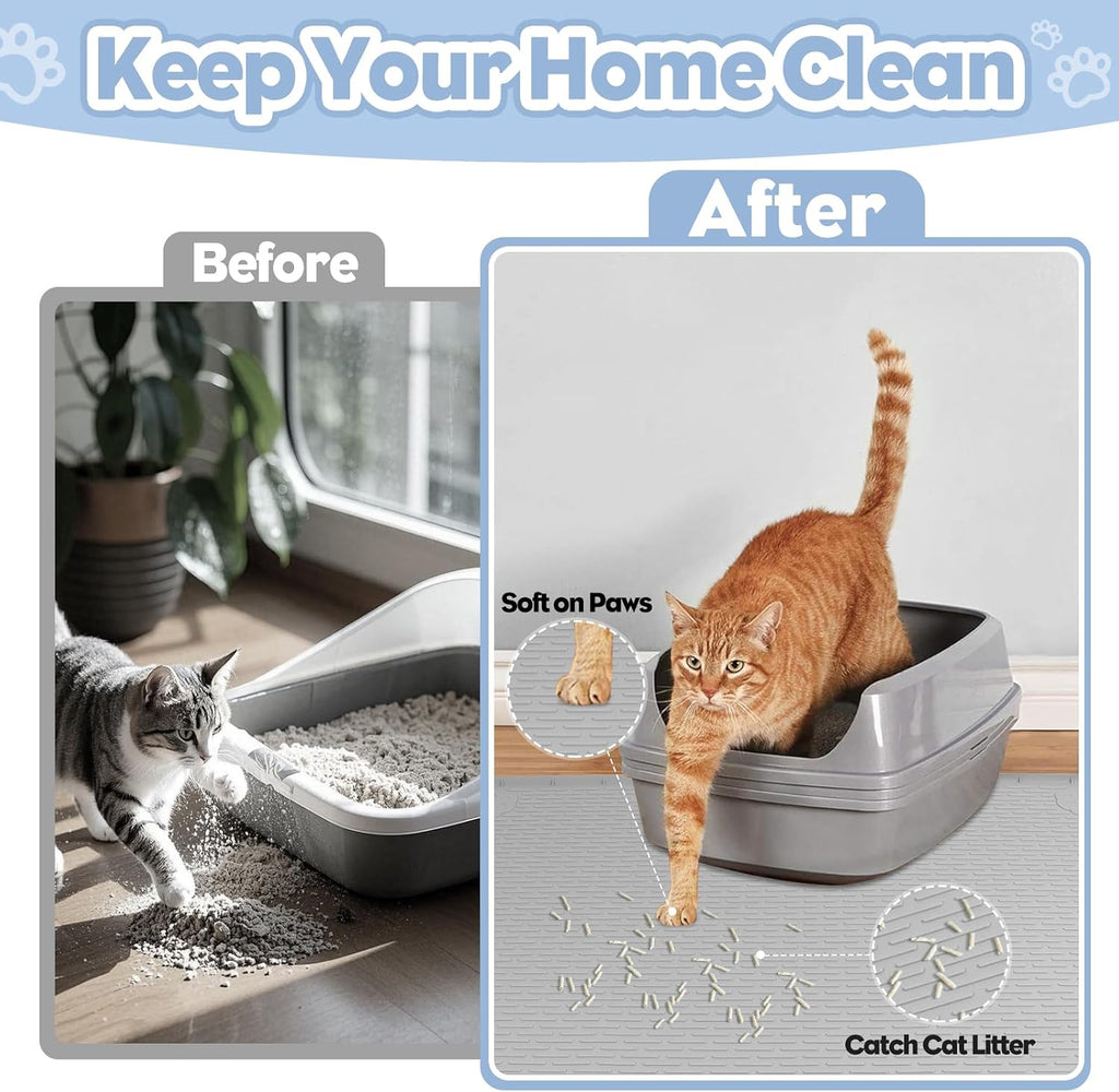 Silicone Cat Litter Mat for Litter Box 40”x28” Large Cat Mat, Light Grey