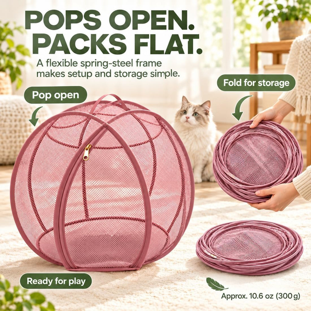 360° Panoramic Pop-Up Rolling Cat Playpen Ball, 27" Hamster Ball for Cats