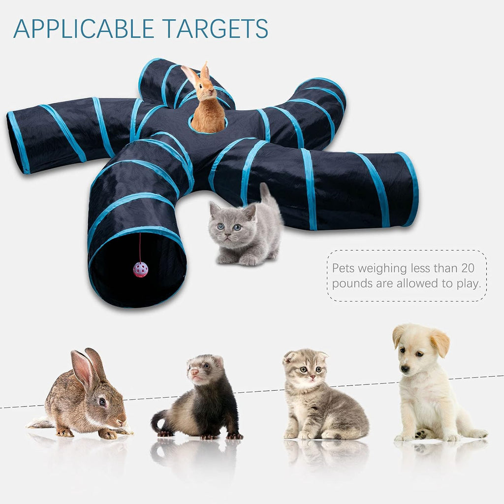 EGETOTA Cat Tunnel for Indoor Cats Large, with Play Ball S-Shape 5 Way Collapsible Interactive Peek Hole Pet Tube Toys, 