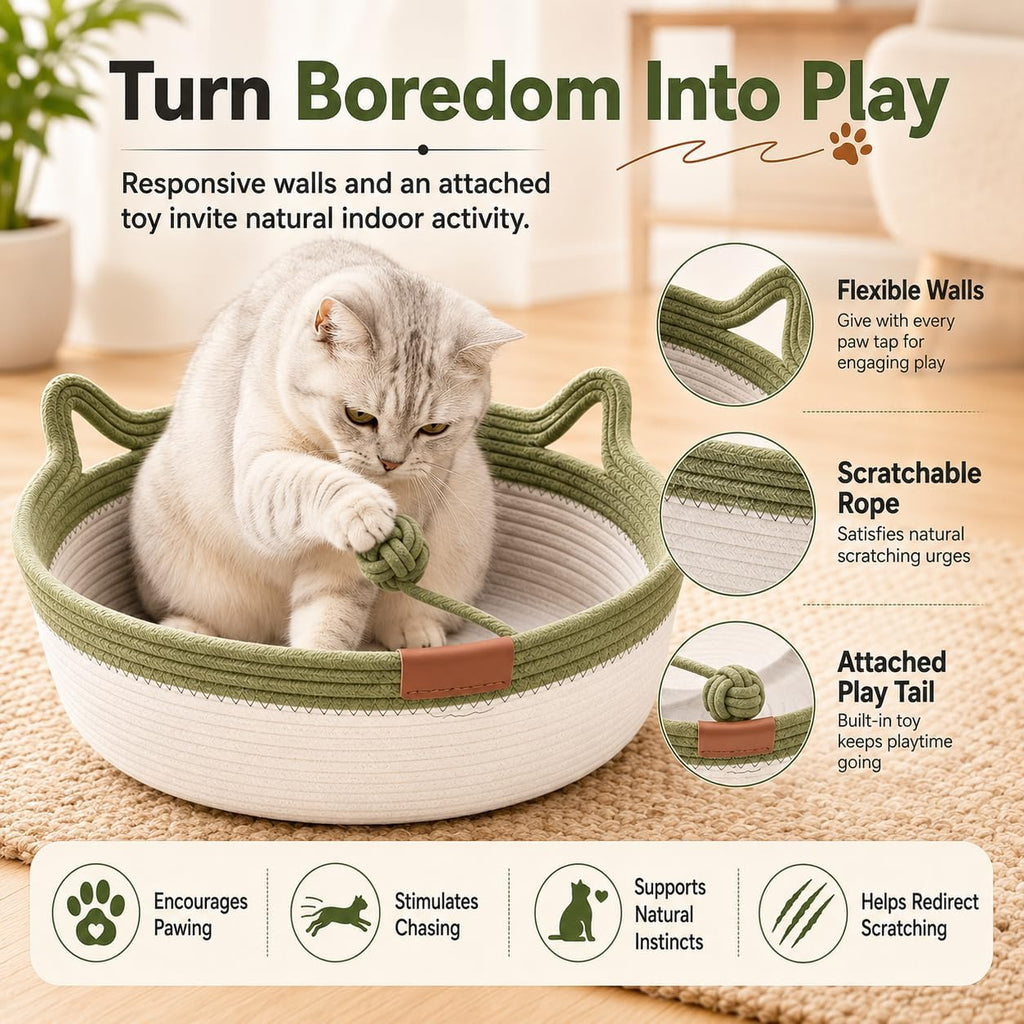 Instinct Basket for Cats - Stimuli Handwoven Cotton Rope Enrichment Bed
