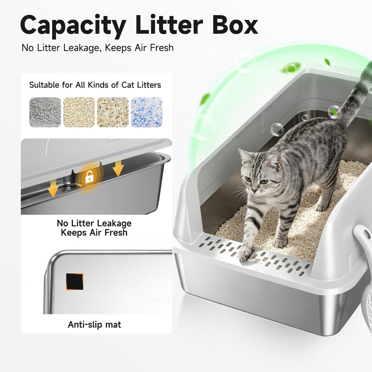 Pawfinch Steel Litter Set XL – XL Stainless Box + 30 x 24 in Mat