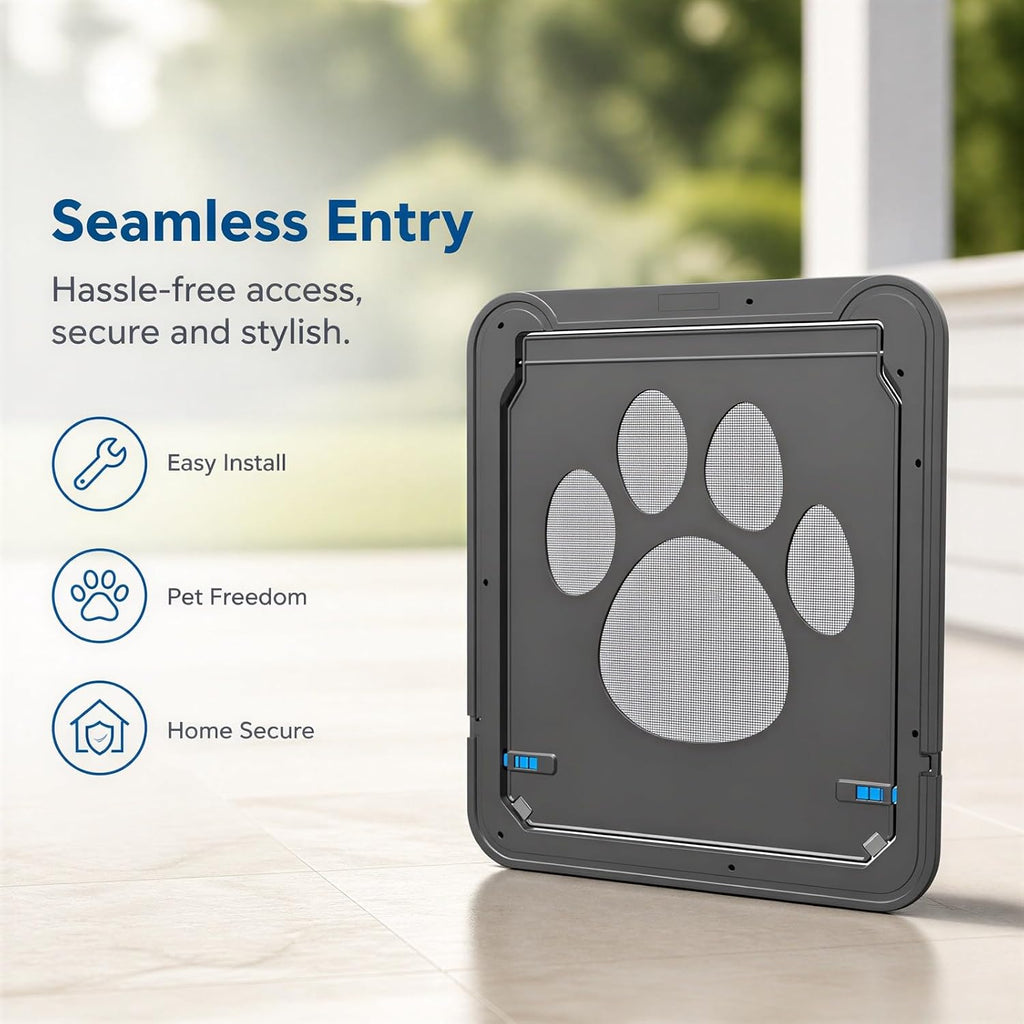 Screen Door Pet Door for Small Pets with Flap, Strong ABS Construction, 11.4 x 9.4 x 0.4 in, Easy Installation, Paw Patt