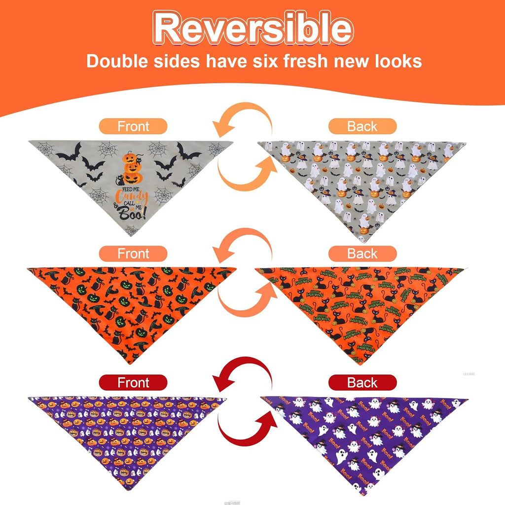 Halloween Dog Bandanas XLarge 3PCS, Fall Scarf for Boy Girl